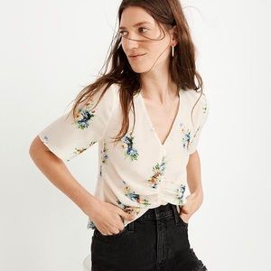 Madewell Silk Shirred-Front Top in Classic Corsage